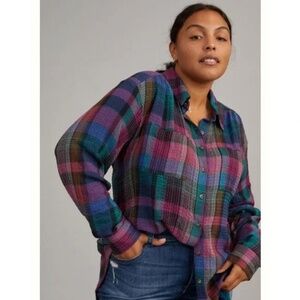 Pilcro Anthropologie Seamed Button Down Tunic Top 3X